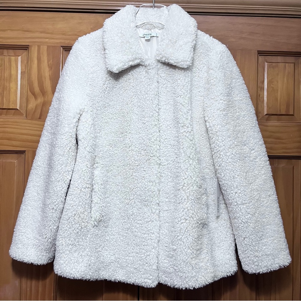 Chico’s Shearling Coat Size 10 NWT English Cream